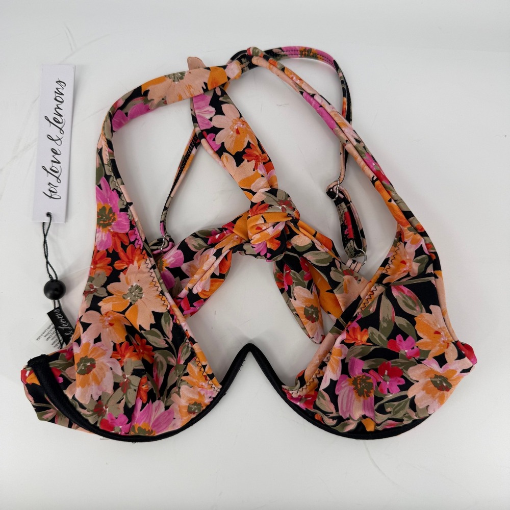 For Love & Lemons Bikini Top Womens XS Multicolor New Floral Underwire Tie Front